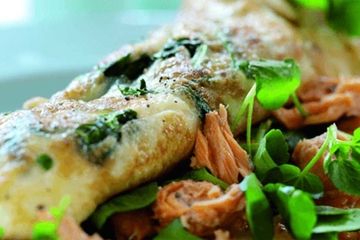 Watercress and salmon omelette