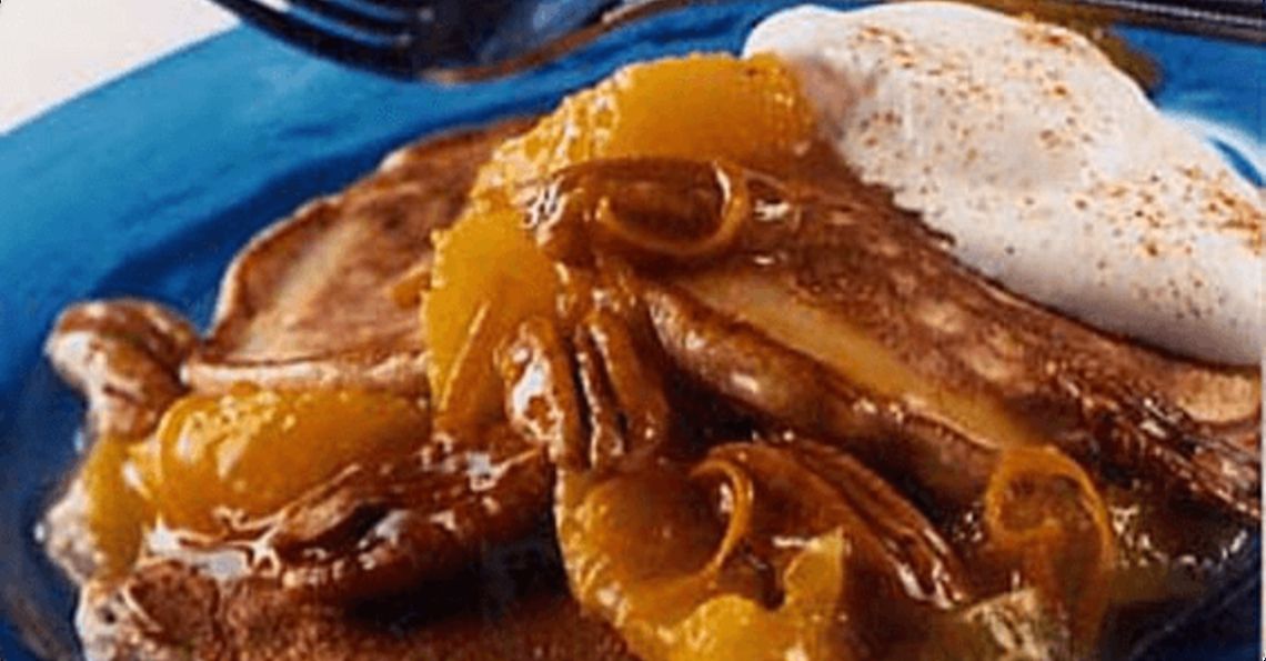Orange, pecan & maple syrup pancakes