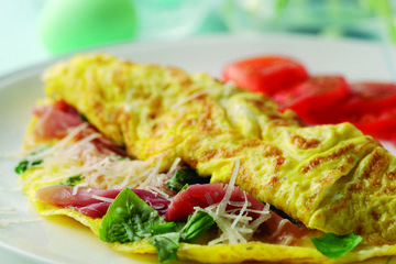 Parma ham and basil omelette