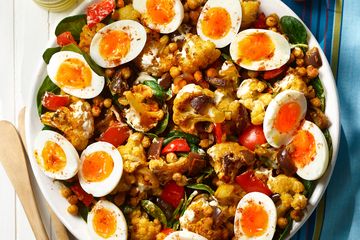 Spiced egg, roasted cauliflower and chick pea salad